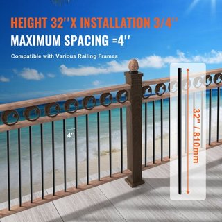 Balustres Metálicos para Escaleras, Spindles Decorativos de Aluminio Redondos de 3/4'' x 32'' de Largo, Paquete de 101 Balustres para Deck con Tornillos, Barandilla Hueca Clásica de Acabado en Pol...