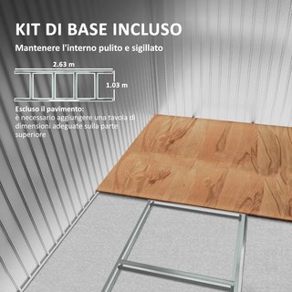 Capanno da Giardino 4,9 m² con Fondazione, 4 Uscite d'Aria e 2 Porte Scorrevoli, Tettoia per Utensili in Lamiera d'Acciaio, 277x195x192 cm, Verde Scuro