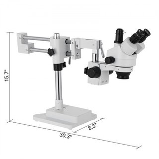 Microscopio Estéreo Trinocular Simul-Focal 3.5X-90X con Brazo Doble y Rotación de 360°