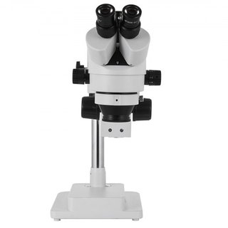 Microscopio Estéreo Trinocular Simul-Focal 3.5X-90X con Brazo Doble y Rotación de 360°