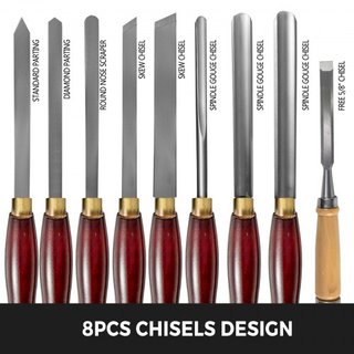 Conjuntos de Cinceles de Madera 8pcs Cinceles de Torno 7INCH/17CM Cinceles de Carpintería 9INCH Herramientas de Torno de Madera Cinceles de Madera Herramientas de Torno Caja de Herramientas para T...