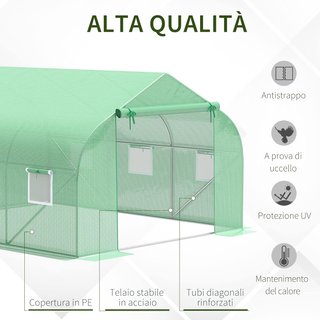 Invernadero de Jardín en Forma de Túnel con Puerta Enrollable, 6 Ventanas y Techo a Dos Aguas, Invernadero para Huerto en PE para Plantas, 3.5X3X2 M, Verde