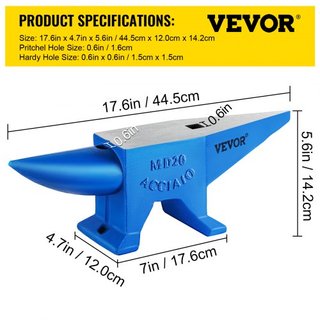 Yunque de Cuerno Único de 20 kg Yunque de Acero para Venta Herramientas y Equipos de Forja Yunque Resistente con Agujeros Redondos y Cuadrados Yunque para Herreros Joyeros Metalúrgicos Herramienta...
