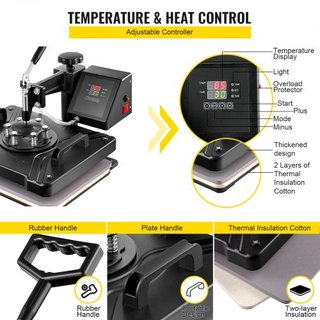 Máquina de Prensa Térmica 6 en 1 38x30cm Prensa para Camisetas Máquina de Impresión de Tazas Máquina Multifuncional de Transferencia Térmica para Camisetas Tazas Gorras Placas Impresión por Sublim...