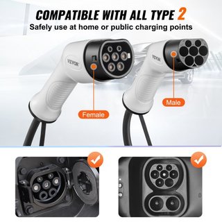 Cable de Carga EV Tipo 2 a Tipo 2, 32Amp, 22kW 7 Metros Cable de Carga de Vehículo Eléctrico Trifásico, IP66 Impermeable con Bolsa de Transporte, para IEC62196 EV y Vehículo Eléctrico Híbrido Ench...