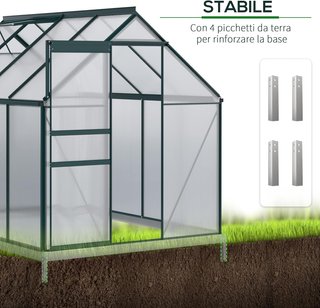 Invernadero de Jardín de Policarbonato 190X253X199Cm, Con Ventana Abatible y Puerta Corredera, Estructura de Aluminio, Verde
