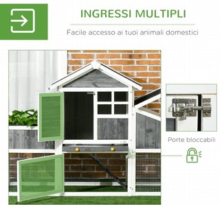 Gallinero Prefabricado de Madera con Área Abierta, Gallinero para Exteriores, Casita para Gallinas y Nido para la Incubación, Jardín y Techo de Asfalto, Gris