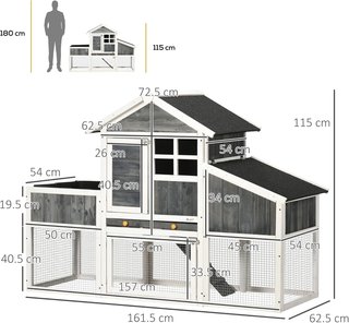 Gallinero Prefabricado de Madera con Área Abierta, Gallinero para Exteriores, Casita para Gallinas y Nido para la Incubación, Jardín y Techo de Asfalto, Gris