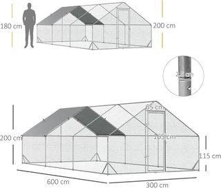 Gallinero Exterior Con Estructura Galvanizada Y Red Hexagonal, Gallinero Para Gallinas Con Cubierta De Tela Impermeable Para 12-18 Pollos, Patos Y Conejos, 3X6X2M