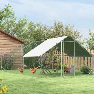 Gallinero Exterior Con Estructura Galvanizada Y Red Hexagonal, Gallinero Para Gallinas Con Cubierta De Tela Impermeable Para 12-18 Pollos, Patos Y Conejos, 3X6X2M