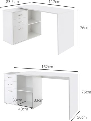 Scrivoino angolare per ufficio con cassettiera 117×83.5×76cm bianco