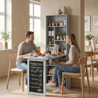 Scrivania con Libreria e Lavagna, Scrivania Salvaspazio con Piano Pieghevole in Legno di Pino, Scrivania con Ripiani Regolabili, per Camera, Studio, Ufficio, 98X51X153 Cm, Grigio