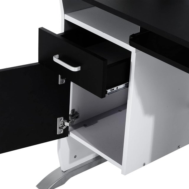 Escritório para Computador 100X52X75 Cm em MDF e Metal, Escritório PC com Prateleira para Teclado, Armário e Gaveta, Branco e Preto