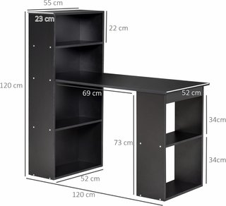 Scrivania PC in Legno con 6 Ripiani Laterali, 120X55X120 Cm, Nero