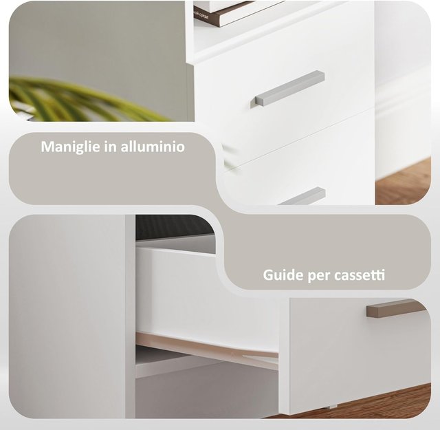 Escritório Moderno Economiza Espaço com 3 Gavetas e Prateleira Aberta, Escritório com Gavetas de Madeira, para Escritório, Estúdio e Dormitório, 100X40X75 Cm, Branco