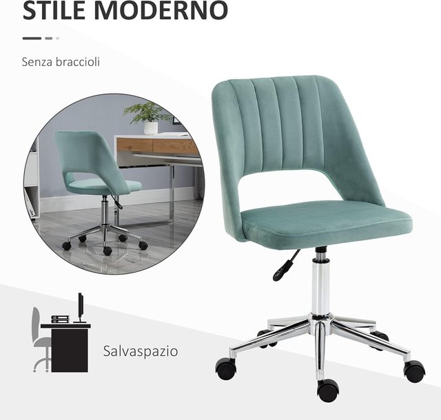 Cadeira de Escritório Ergonômica e Giratória, Cadeira Estofada com Altura Regulável, Verde Petróleo 49X60X79-91Cm