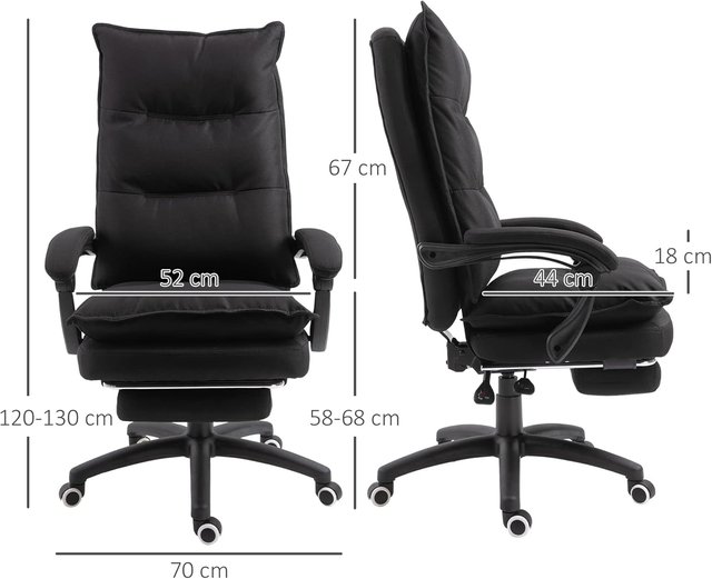 Cadeira de Escritório Ajustável com 6 Pontos de Massagem e Controle Remoto, Cadeira Ergonômica de Tecido Efeito Linho, 70X62X120-130 Cm, Preto