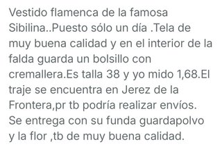 Vestido Flamenca Sibilina T.38 como nuevo.