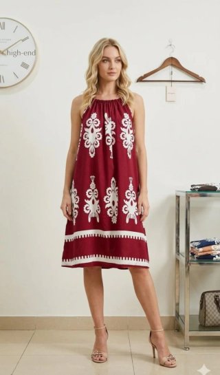 Vestido holgado estampado rojo y blanco
