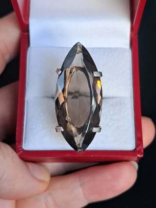 Anillo Plata 925 Cuarzo Ahumado Vintage