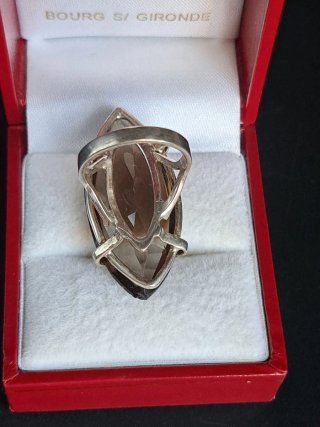 Anillo Plata 925 Cuarzo Ahumado Vintage
