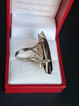 Anillo Plata 925 Cuarzo Ahumado Vintage