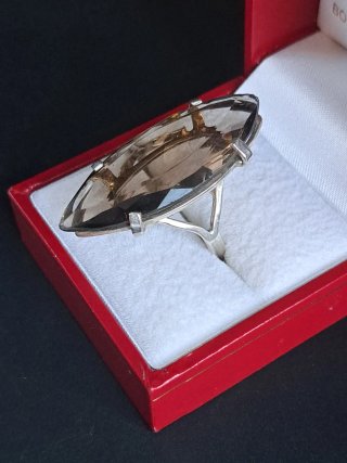Anillo Plata 925 Cuarzo Ahumado Vintage
