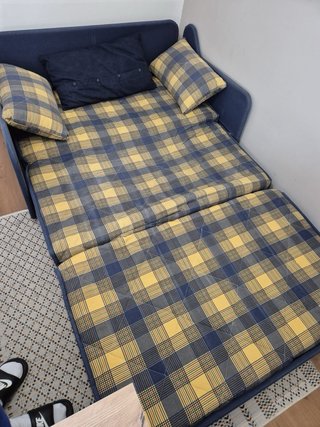 Sofá Cama Tela 105cm Azul/Amarillo