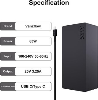 VANZFLOW Cargador 65W USB‑C LG Gram universal