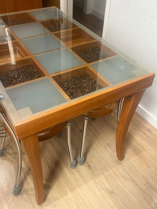 Mesa de cocina cristal y madera con 4 sillas