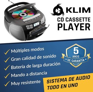 KLIM Radio CD Cassette 8GB USB BT Grabadora Plata