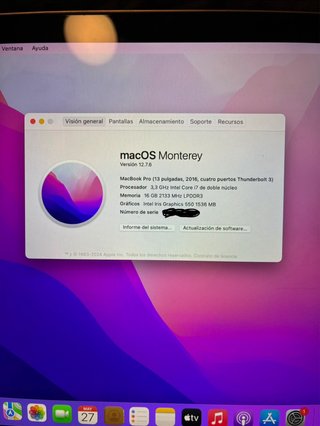 MacBook Pro 13” 2016 i7 16GB RAM 500GB SSD