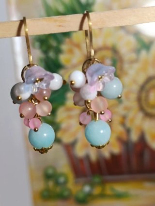 Orecchini fiori Murano giada turchese acciaio
