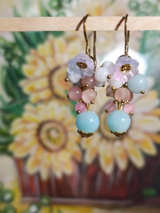 Orecchini fiori Murano giada turchese acciaio