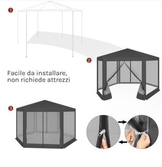 Carpa Pabellón Jardín Hexagonal Gris 2x2x2m