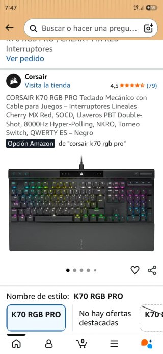 Teclado Mecanico Corsair K70 RGB PRO Precintado ES