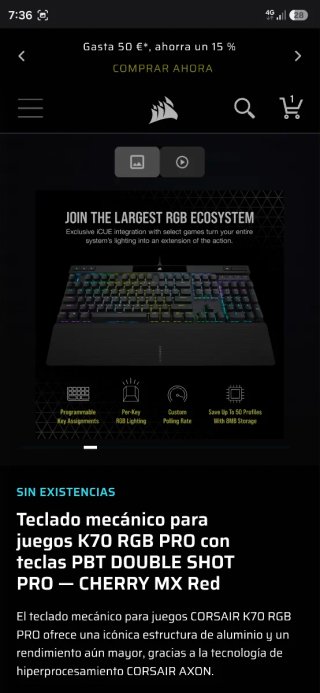 Teclado Mecanico Corsair K70 RGB PRO Precintado ES