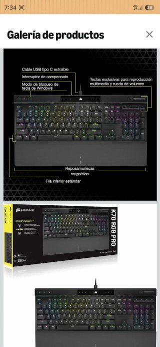 Teclado Mecanico Corsair K70 RGB PRO Precintado ES