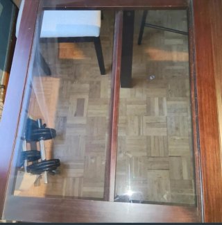 Mesa comedor madera y cristal