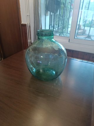 Garrafa vidrio verde soplado boca ancha vintage