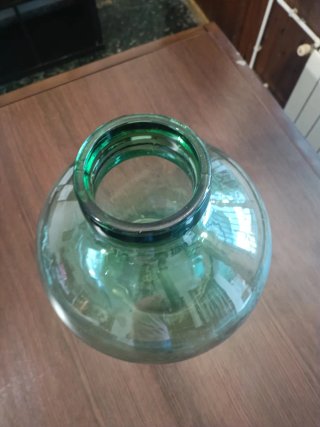 Garrafa vidrio verde soplado boca ancha vintage