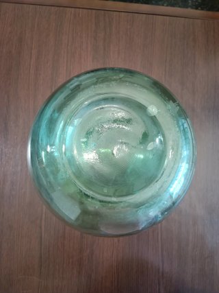 Garrafa vidrio verde soplado boca ancha vintage