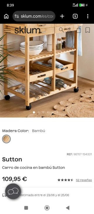 Carro de cocina de bambú