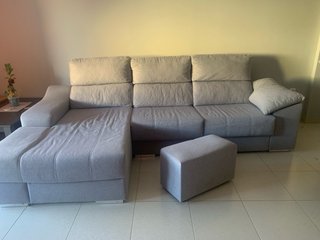 Divano Chaise Longue 3 Posti Grigio Bluastro