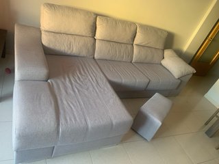 Divano Chaise Longue 3 Posti Grigio Bluastro