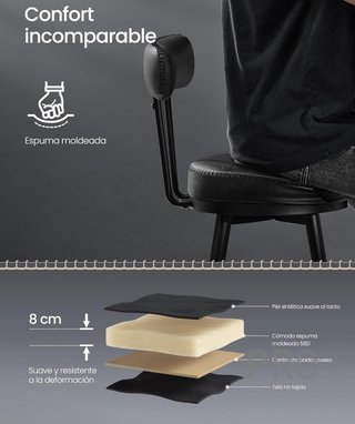 Set di 2 sgabelli da bar VASAGLE EKHO, sedie girevoli con schienale, in similpelle con cuciture, stile moderno, altezza 65 cm, per cucina, nero
