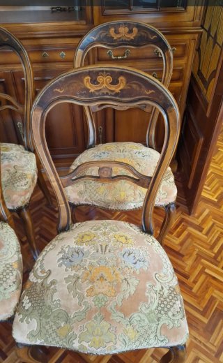 6 Sillas Isabelinas Madera Tapizadas