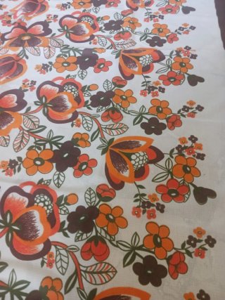 Tessuto vintage anni 70 fiori marroni arancio
