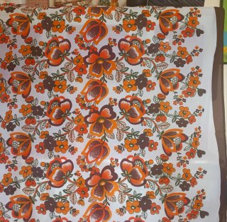 Tessuto vintage anni 70 fiori marroni arancio