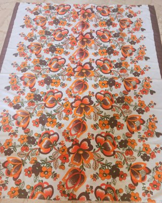 Tessuto vintage anni 70 fiori marroni arancio